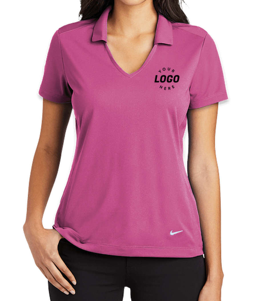 Nike Women's Dri-FIT Vertical Mesh Performance Polo - Printed in Pink Fire