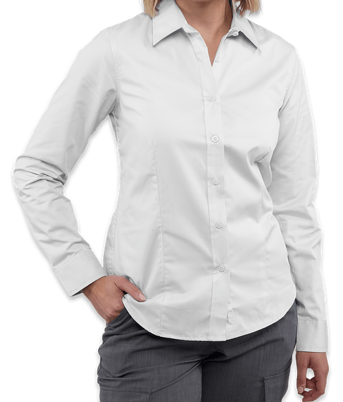 Elevate Women's Wilshire Twill Long Sleeve Dress Shirt in White