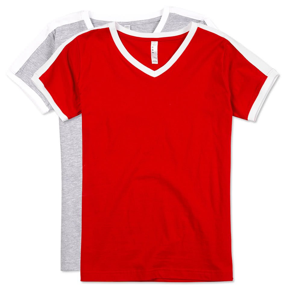 LAT Women's Retro Ringer V-Neck T-shirt