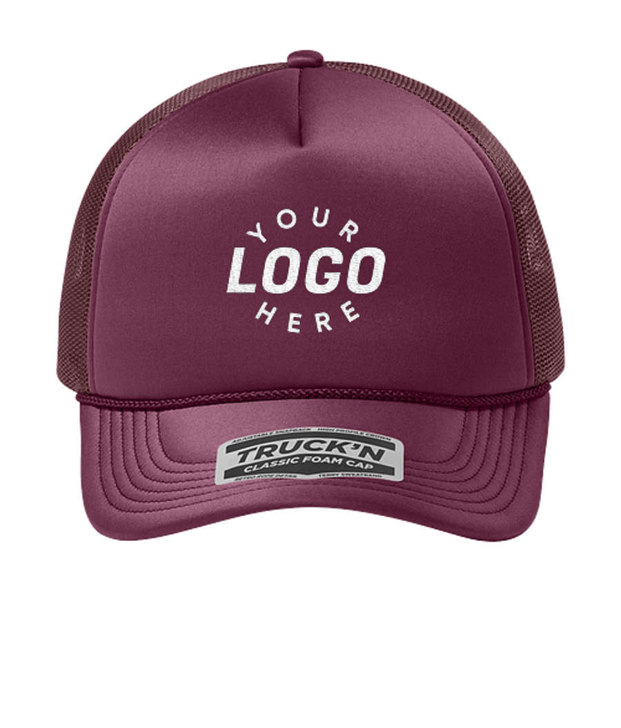 Port Authority Truck’N Five-Panel Foam Trucker Hat - Embroidered in Maroon