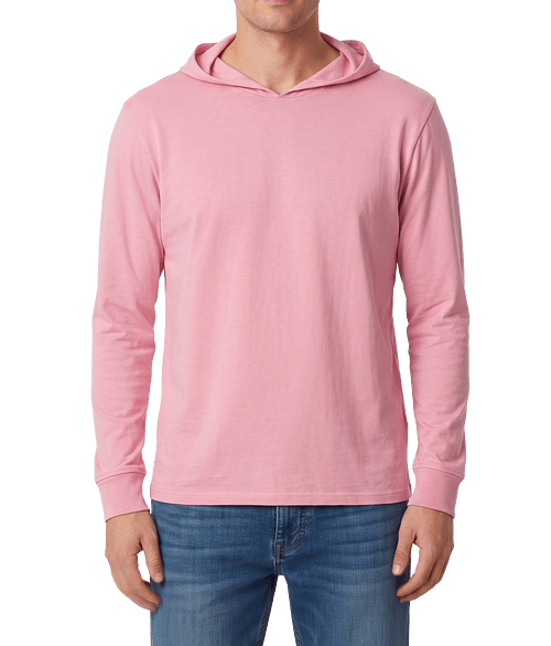 Port & Company Core Cotton Hooded Long Sleeve T-shirt in Candy Pink