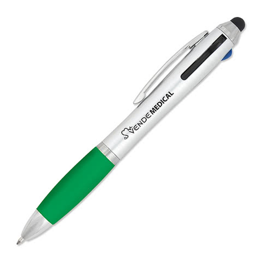 3-in-1 Multi-Color Retractable Stylus Pen (color ink) in Silver / Yellow