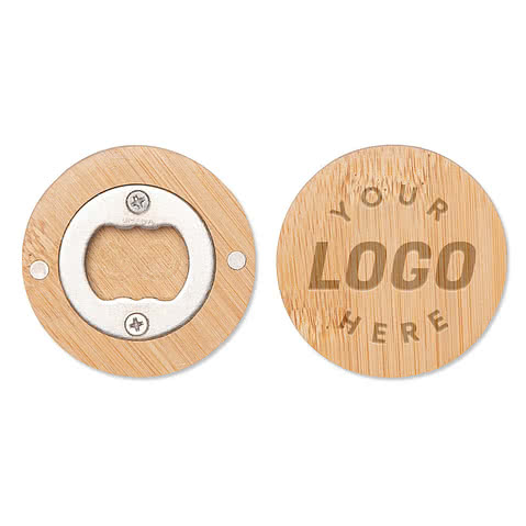 Source Custom logo nickel plating bamboo crafts round shaped bamboo beer bottle  opener with magnet on m.