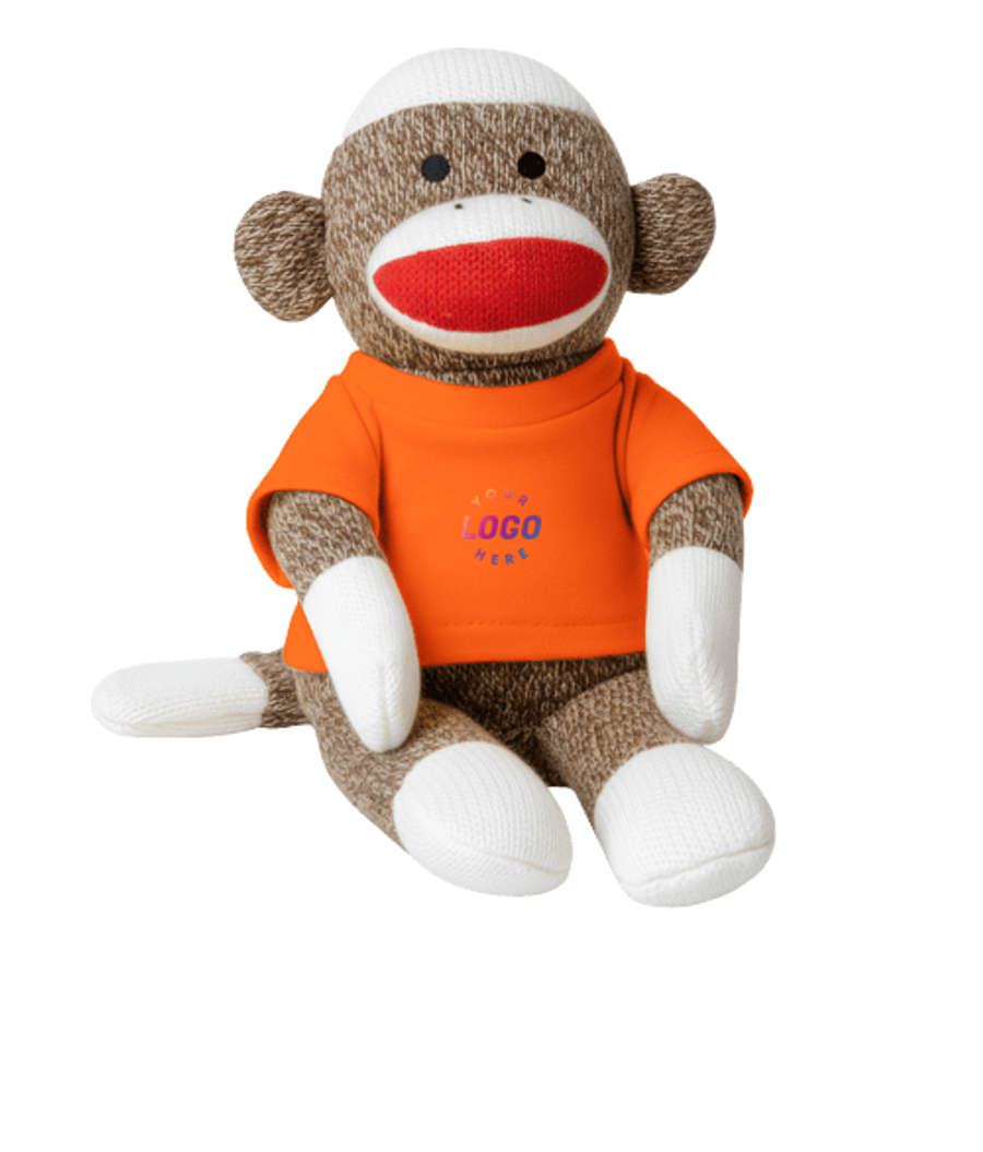 Full Color 11.5" Sock Monkey Plush Animal in Orange