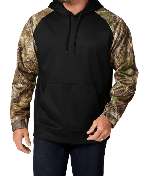 Realtree Recycled Colorblock Performance Pullover Hoodie in Camo / Black
