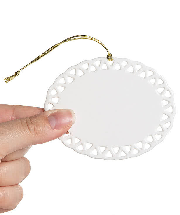 Full Color Horizontal Oval Doily Ceramic Ornament