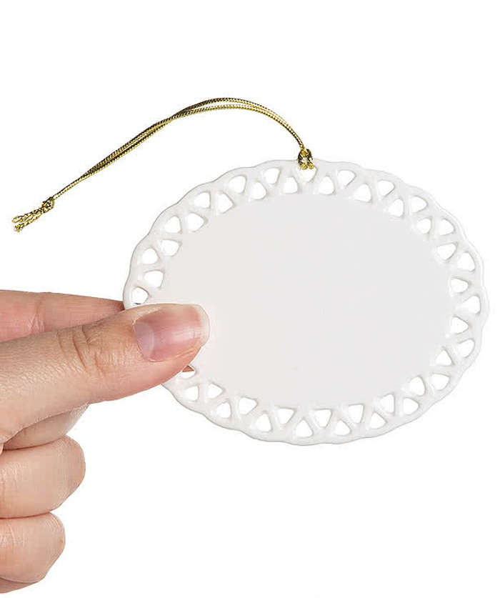 Full Color Horizontal Oval Doily Ceramic Ornament