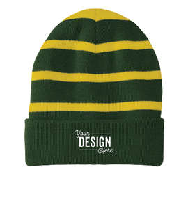 Sport-Tek Fleece Lined Striped Cuff Beanie - Color: Forest Green / Gold
