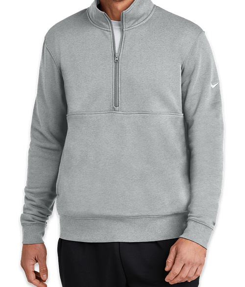 Nike Club Swoosh Sleeve Quarter Zip Sweatshirt in Dark Grey Heather
