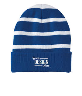 Sport-Tek Fleece Lined Striped Cuff Beanie - Color: True Royal / White