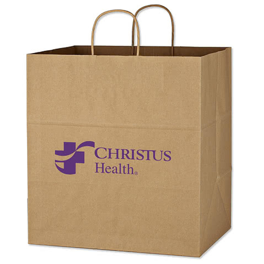 Full Color Medium Wide Gusset Kraft Paper Shopper Bag in Natural