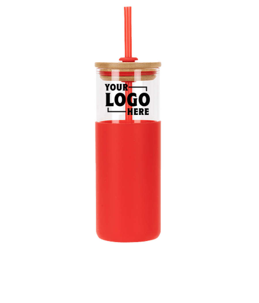 18 oz. Stirling Glass Tumbler with Straw in Red