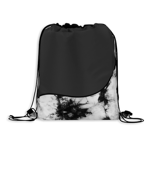 Full Color Tie Dye Sport Pack Drawstring Bag in Black