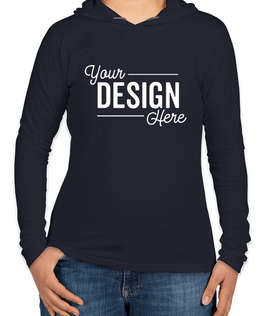 Anvil Women's Hooded Long Sleeve T-shirt - Color: Navy