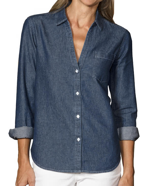 Blue Generation Women's Untucked Long Sleeve Denim Shirt - Embroidered