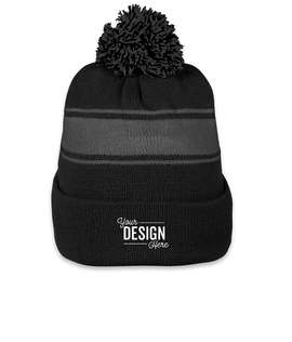 Sport-Tek Striped Pom Pom Beanie - Color: Black / Iron Grey