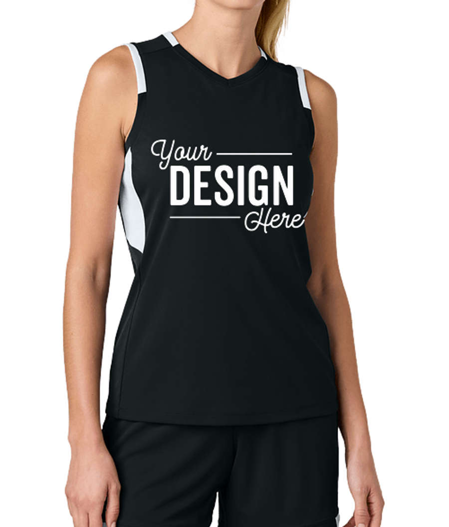 Sport-Tek Women’s Club Recycled Sleeveless Performance Jersey in Black / White