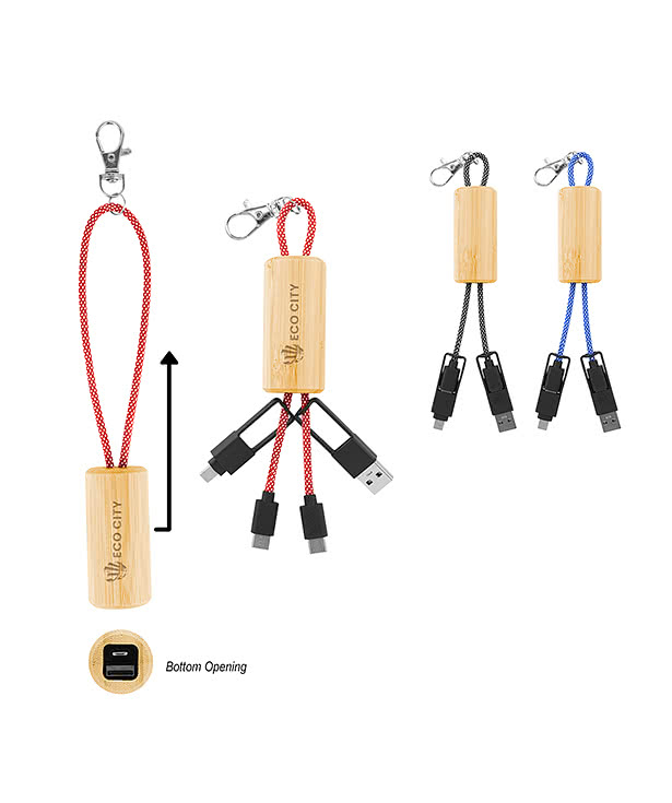 Laser Engraved Bamboo Slider Multi-Charging Cables