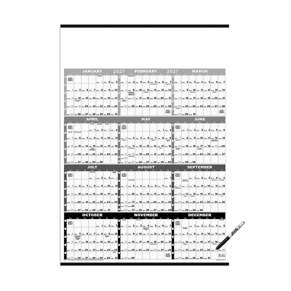 Full Color Black & White Time Management Span-A-Year Laminated Calendar