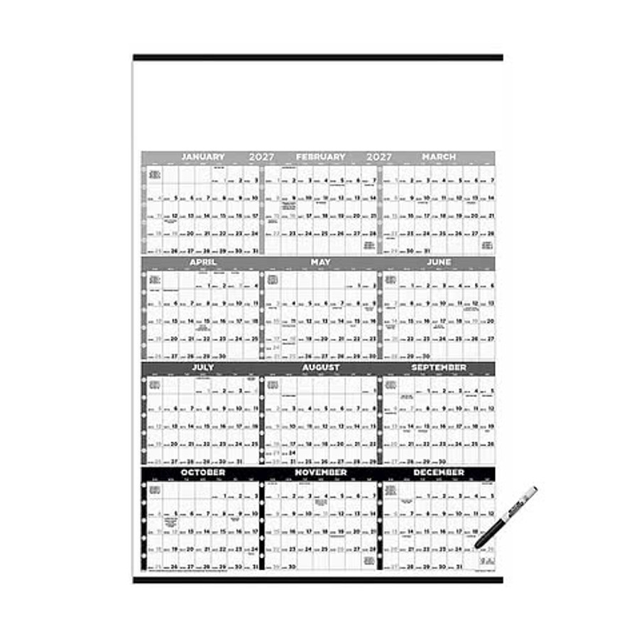 Full Color Black & White Time Management Span-A-Year Laminated Calendar
