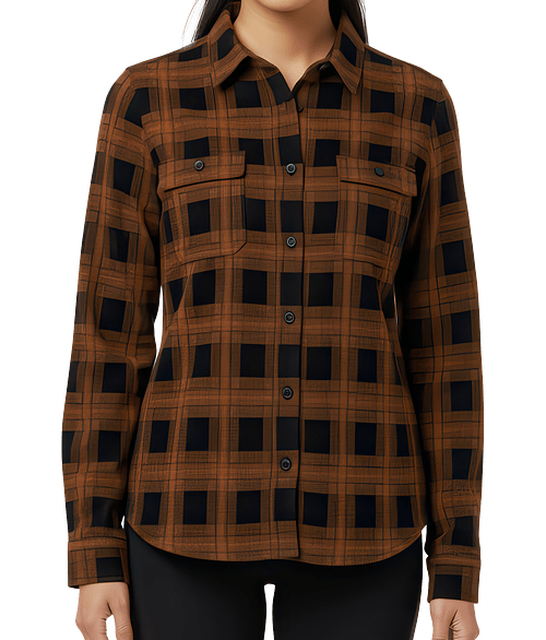 Stormtech Women's Chesapeake Plaid Long Sleeve Shirt in Black / Camel Plaid
