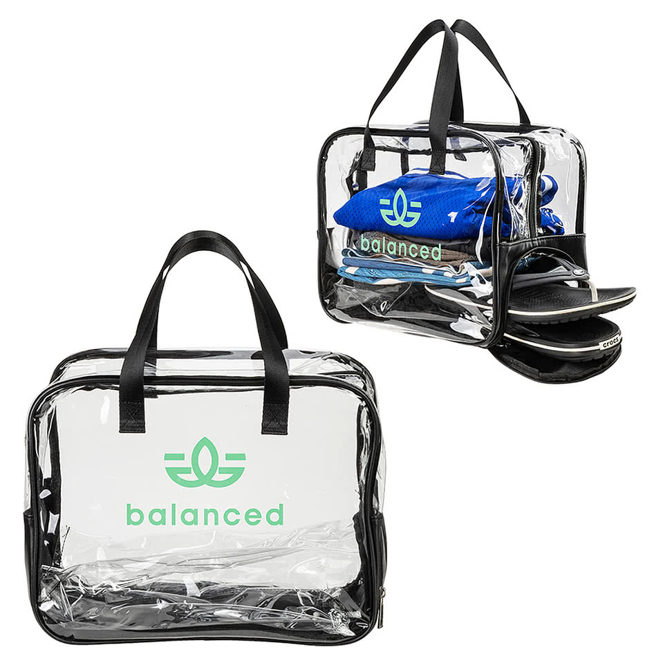 Gem Clear PVC Zippered Tote Bag with Shoe Compartment