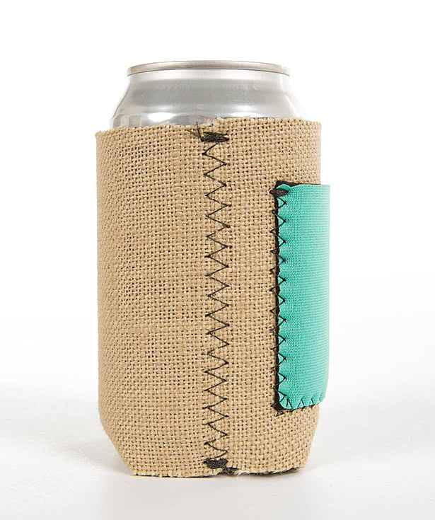 Burlap Can Cooler with Neoprene Pocket
