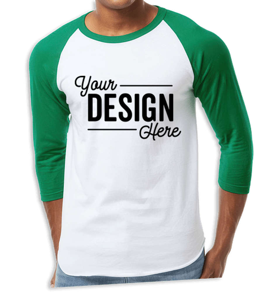 Tultex Fine Jersey Raglan T-shirt in White / Kelly