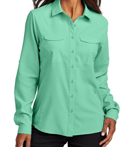 Port Authority Women's Daybreak UV Long Sleeve Shirt in Bright Seafoam