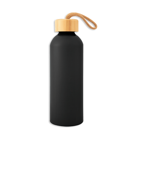 Full Color 25 oz. Blaire Recycled Aluminum Water Bottle with Bamboo Lid in Black