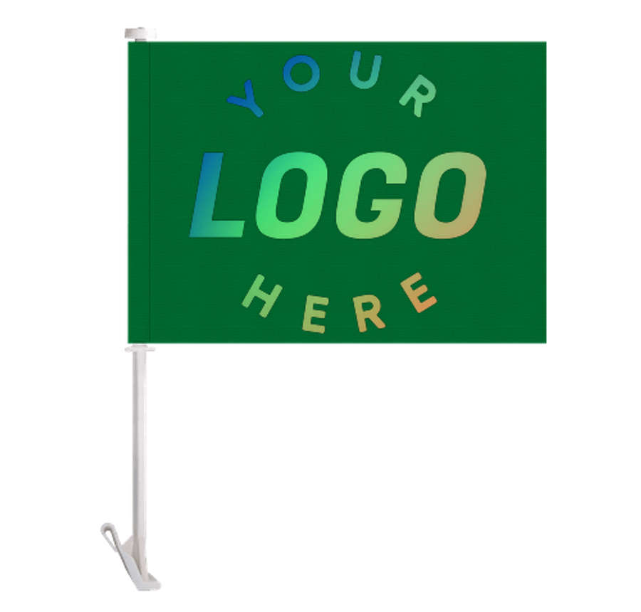 Full Color 15" x 11.5" Single Sided Car Flag in Kelly Green