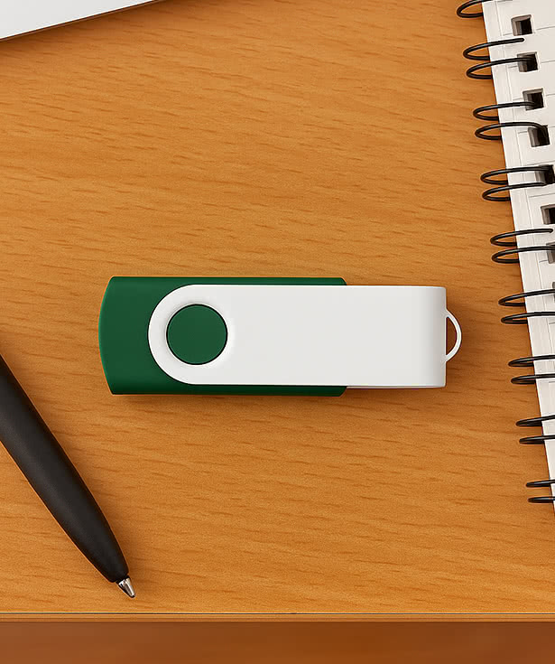 Full Color White Matte Swivel USB Flash Drive 4GB