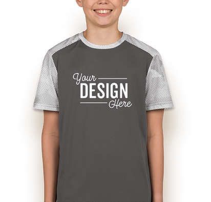 Sport-Tek Youth CamoHex Colorblock Performance Shirt - Iron Grey / White