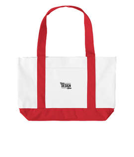 Embroidered Medium Poly Boat Tote Bag - Color: White / Red