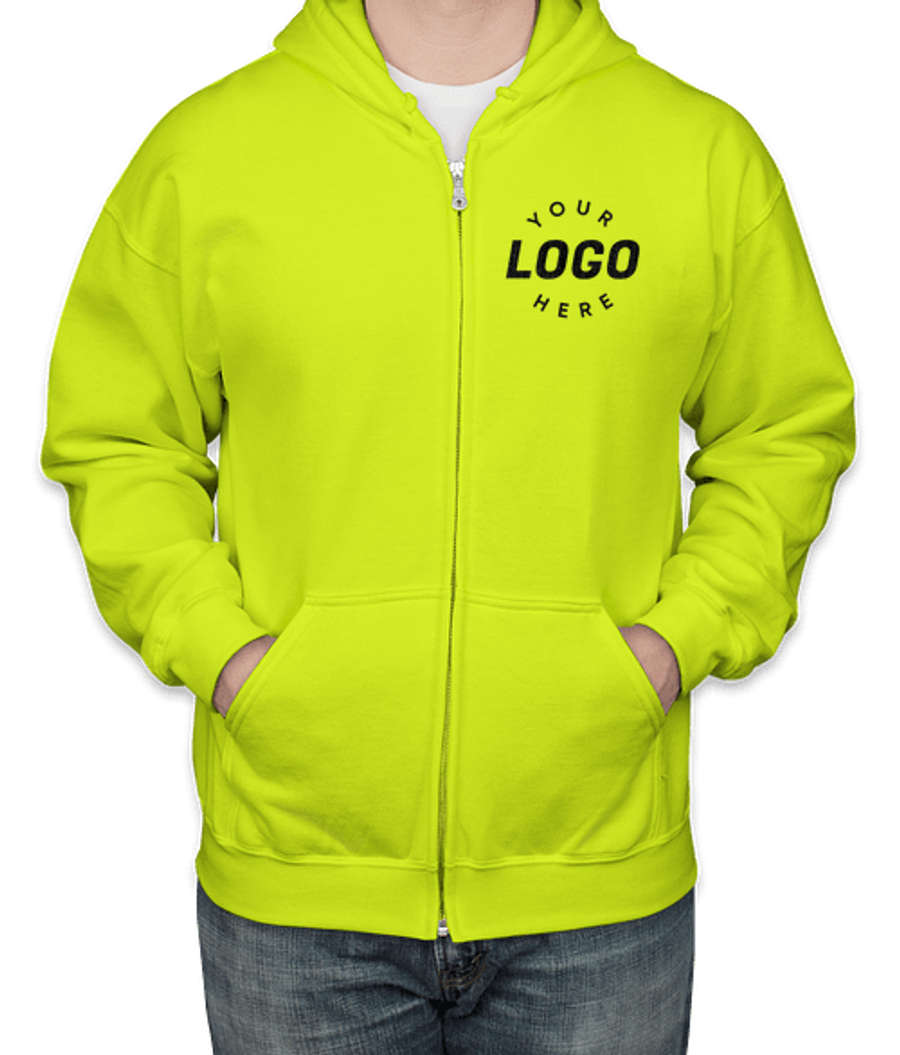 Gildan Midweight 50/50 Zip Hoodie - Embroidered in Safety Green