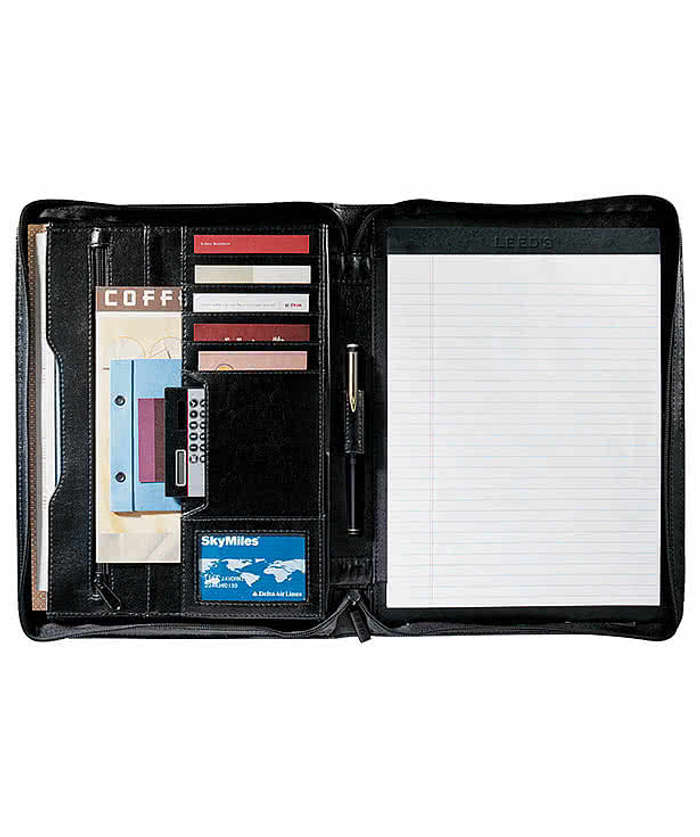 Debossed Renaissance Leather Zippered Padfolio