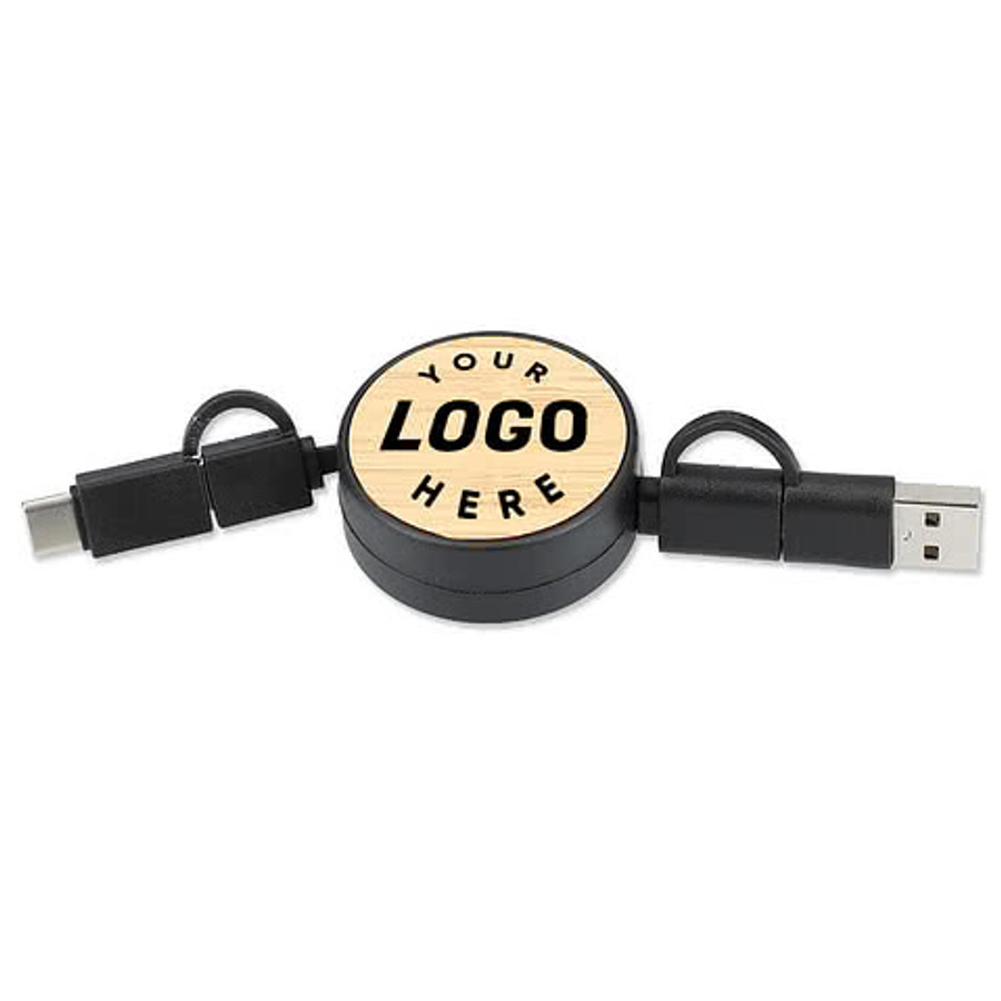 Bamboo Retractable 5-in-1 Charging Cable in Black