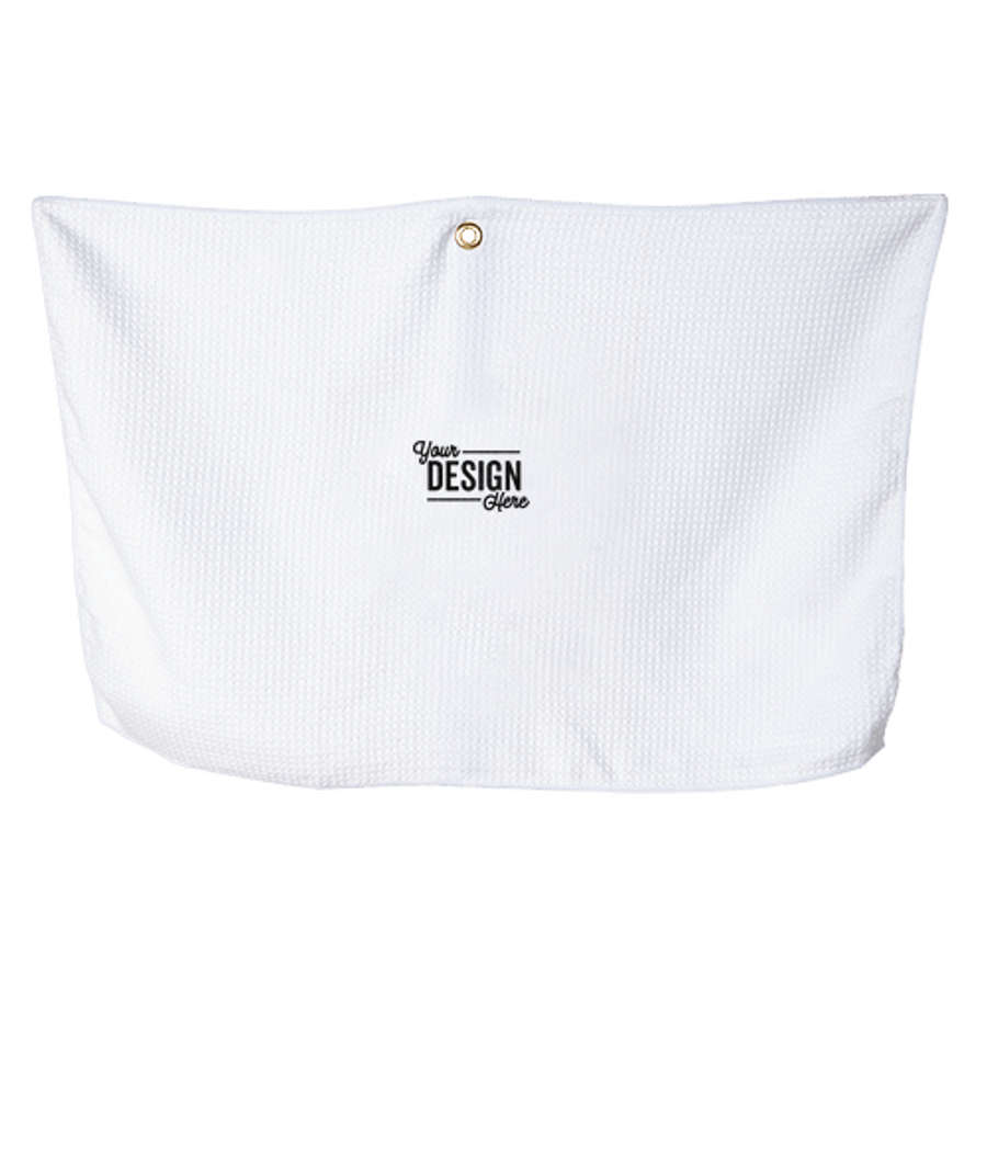 Grommeted Waffle Microfiber Golf Towel in White