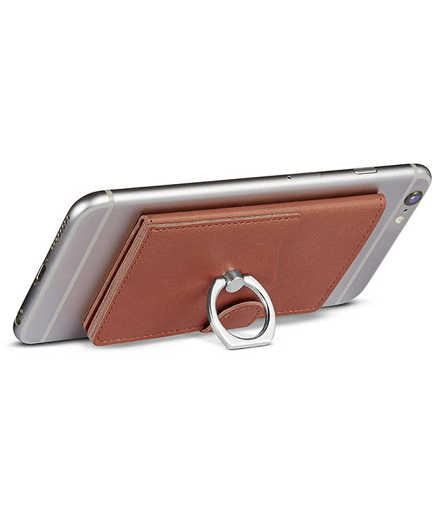 Debossed Leeman Tuscany Dual Card Phone Wallet With Metal Ring Stand
