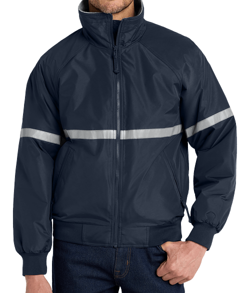 Port Authority Challenger Fleece-Lined Soft Shell Safety Jacket in True Navy/ Grey Heather/ Reflective