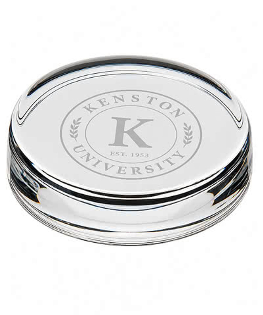 Laser Engraved Round Paperweight in Clear
