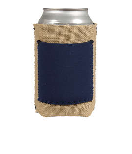 Full Color Burlap Can Cooler with Neoprene Pocket - Color: Navy
