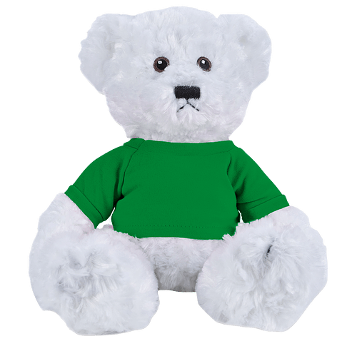 Full Color 10" White Dexter Bear Plush Animal in Kelly Green