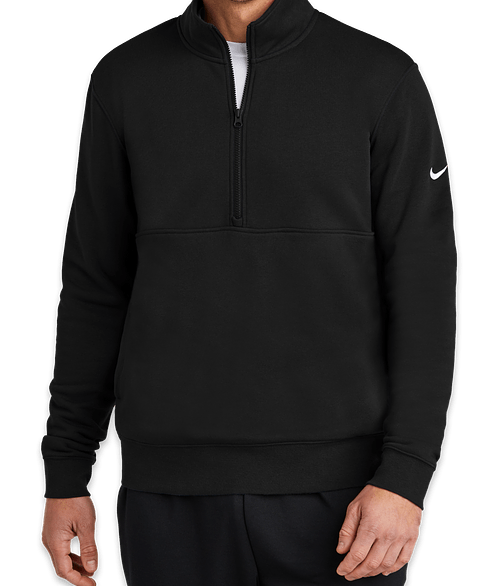 Nike Club Swoosh Sleeve Quarter Zip Sweatshirt in Black