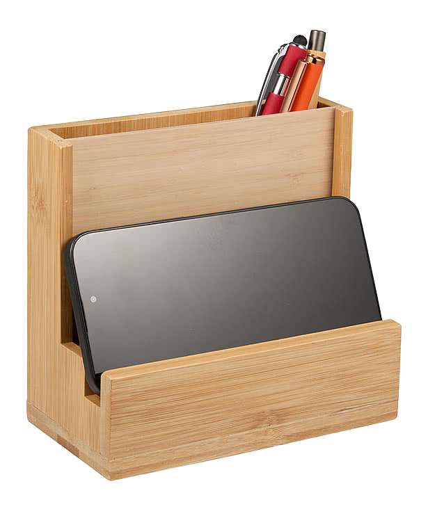 Bamboo Photo Frame Desktop Organizer and Phone Stand