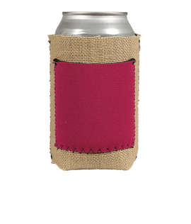 Full Color Burlap Can Cooler with Neoprene Pocket - Color: Garnet