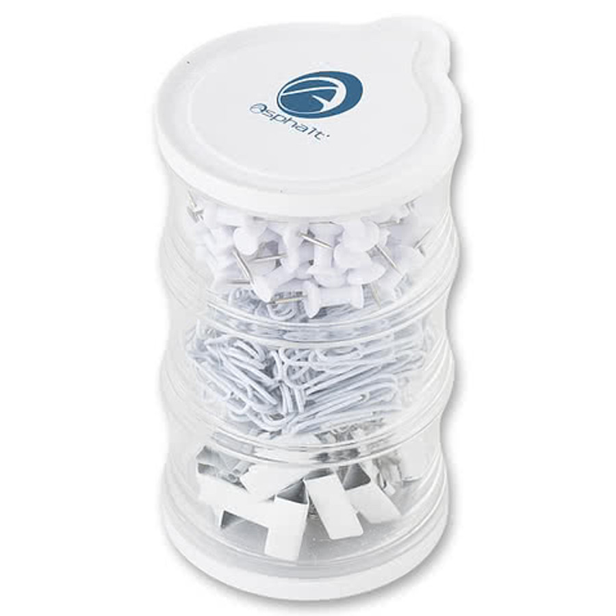 Tower of Clips and Push Pins in White