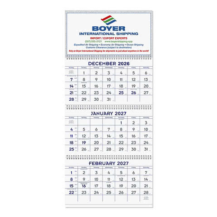 Full Color 14-Month Commercial Planner Wall Calendar in Gray / Blue