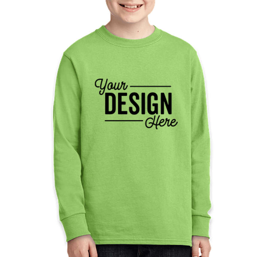 Port & Company Youth Core Cotton Long Sleeve T-shirt in Lime