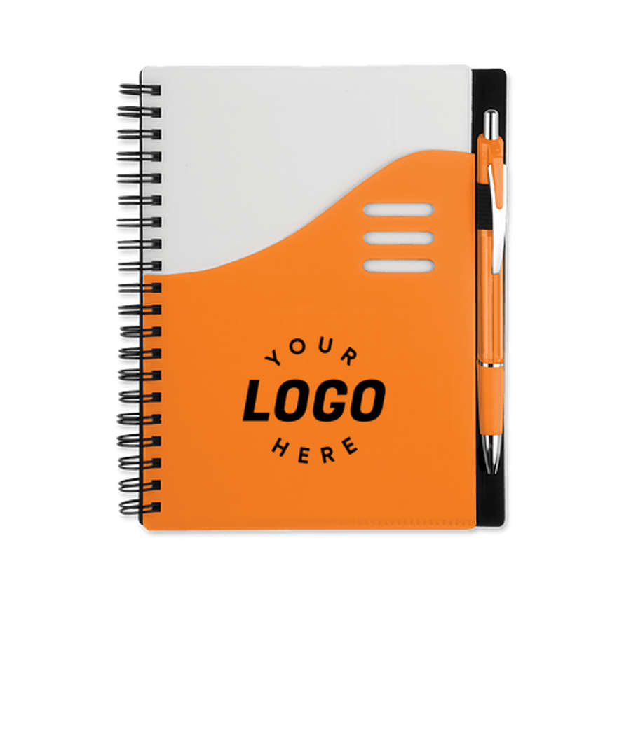 Color Wave Hard Cover Spiral Notebook with Pen in Orange